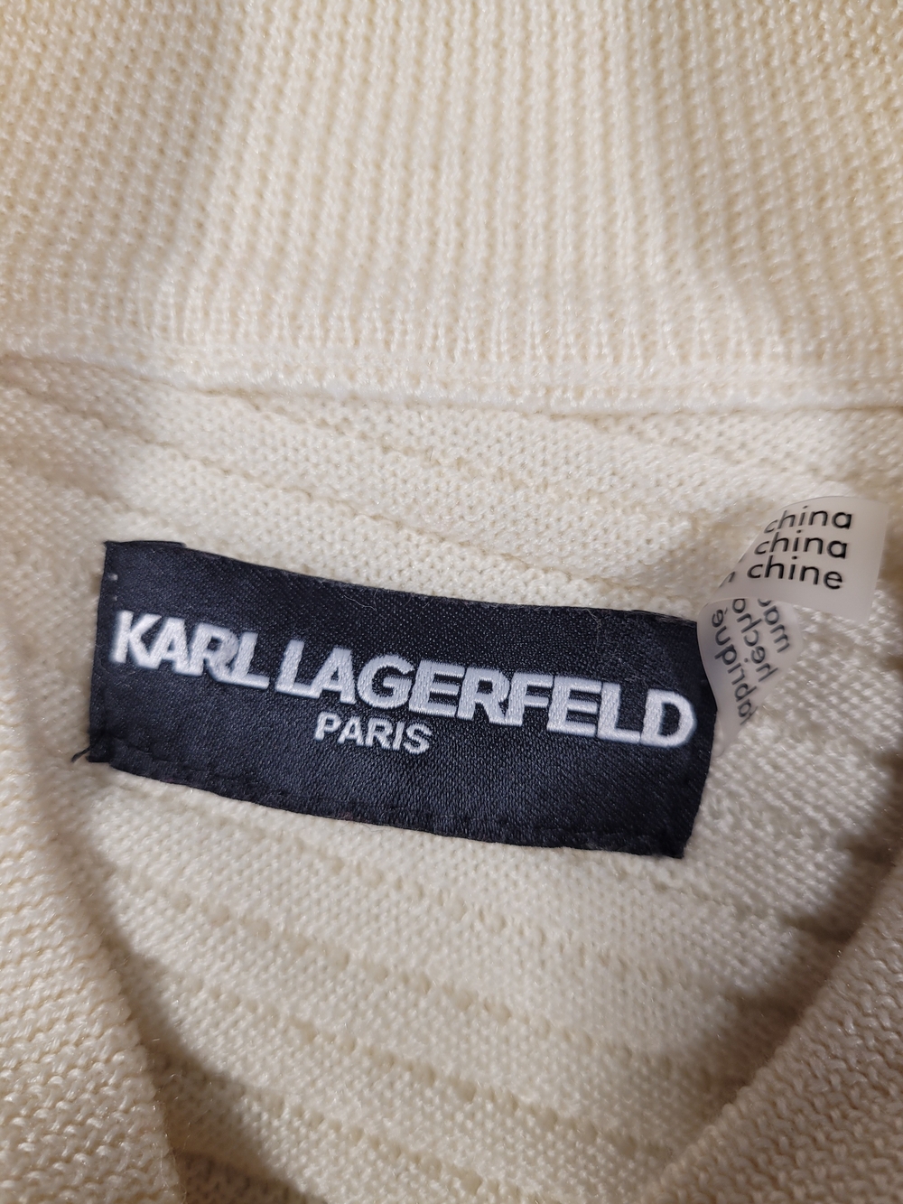 Karl Lagerfeld Cream Ruffle Cuff Ribbed Sweater - Picture 2 of 5